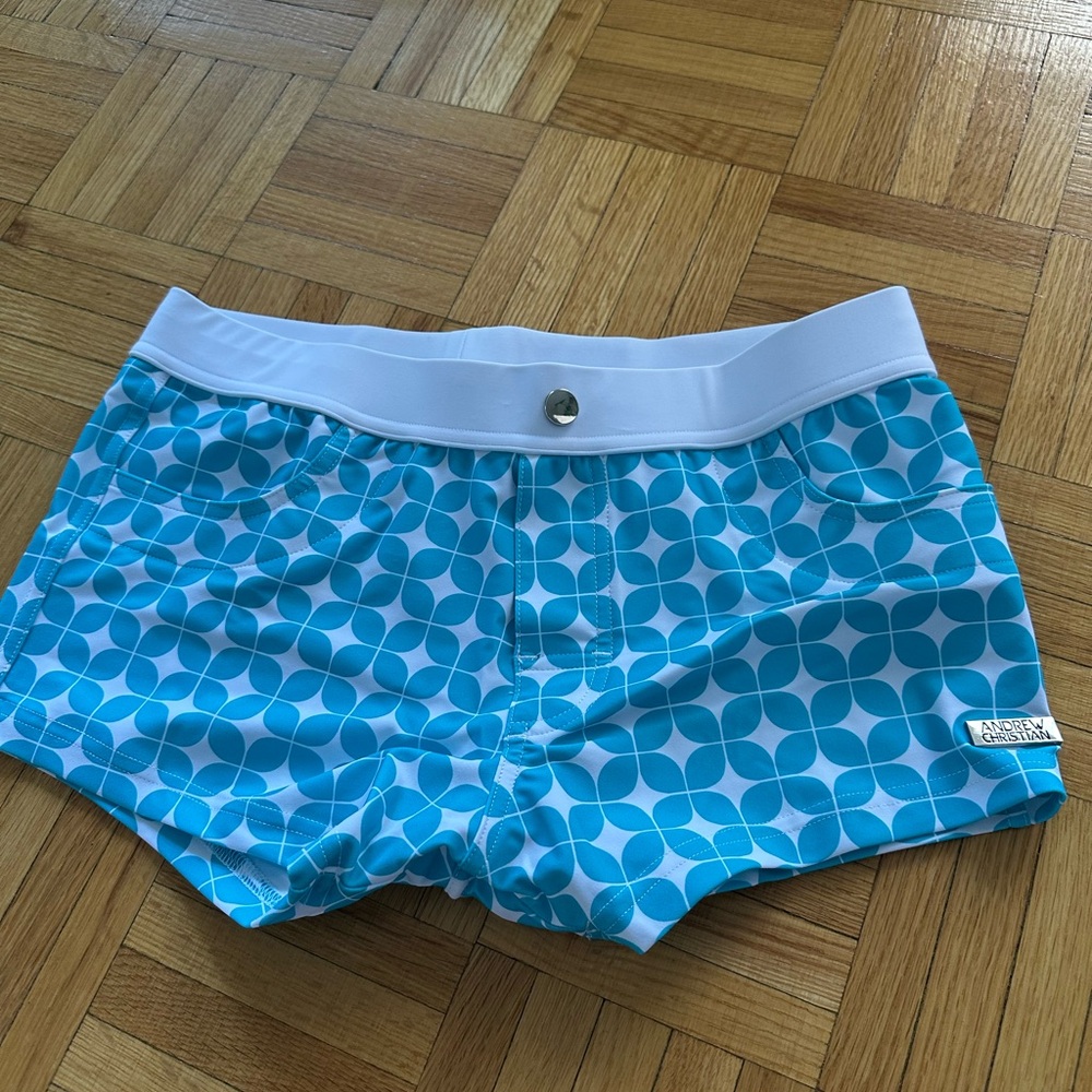 Andrew Christian - Blue Geometric Swim Shorts